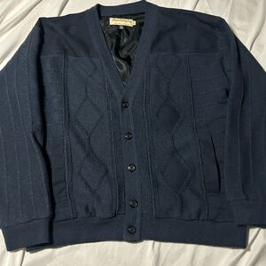 Vintage Norm Thompson Navy Men’s Cardigan Sweater Sz L  Wool Acrylic Grandpa